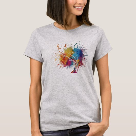 Levendig Abstract Splash Tree Art Design T-shirt (Voorkant)