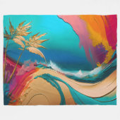 Levendig Abstract Tropisch Strand Scène Fleece Deken (Voorkant (Horizontaal))