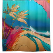 Levendig Abstract Tropisch Strandtafereel Douchegordijn (Voorkant)