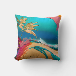Levendig Abstract Tropisch Strandtafereel Kussen