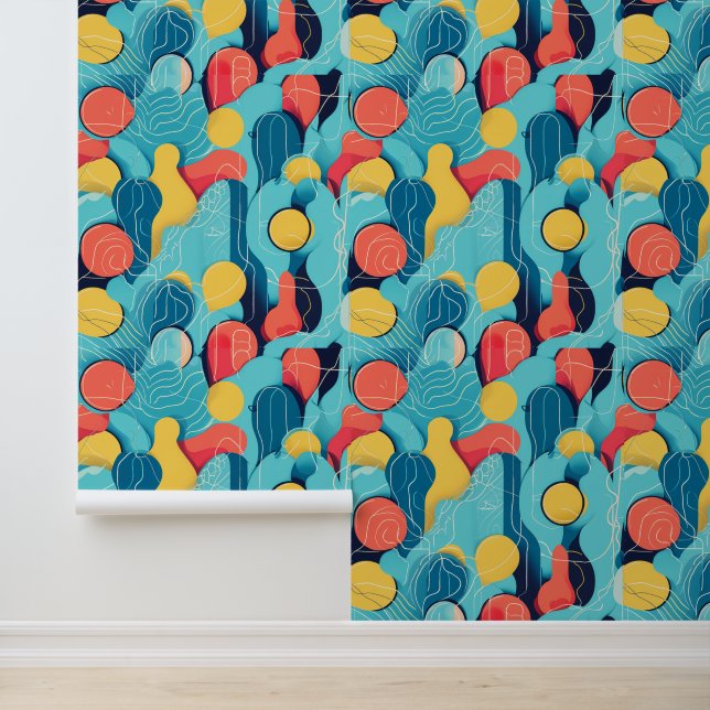 Levendig Abstract vormen- en lijnenpatroon Behang (Applicatie)