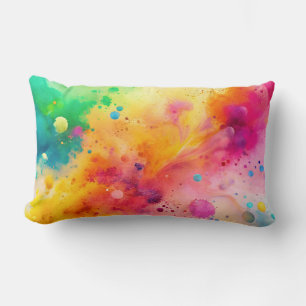 Levendig Abstract Waterverf Spatpatroon Kussen