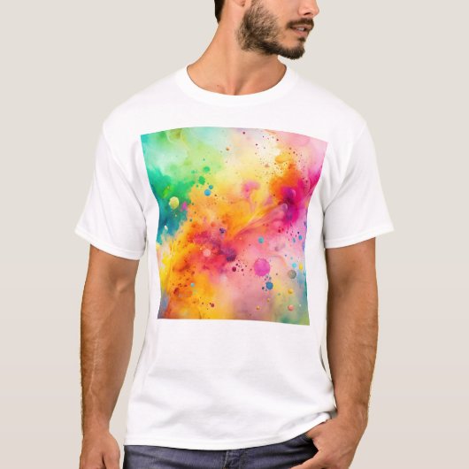 Levendig Abstract Waterverf Spatpatroon T-shirt (Voorkant)