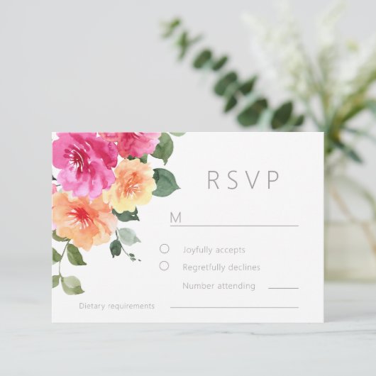Levendig Alle seizoenen Aquarel Bloemenbruiloft RSVP Kaartje (Staand voorkant)