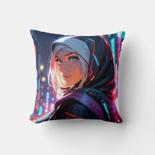 Levendig anime meisje met capuchon kussen (Voorkant)