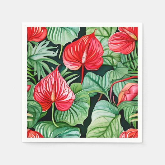 Levendig anthurium Waterverf patroon Servet (Voorkant)