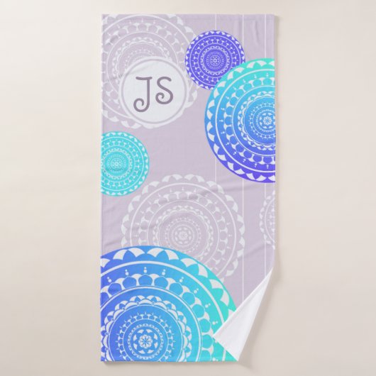 Levendig Aqua Blue Random Mandala Monogram Badhanddoek (Badhanddoek)