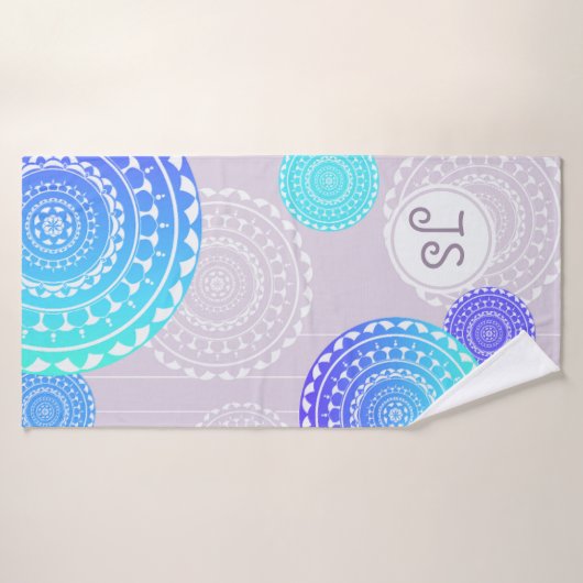 Levendig Aqua Blue Random Mandala Monogram Badhanddoek (Badhanddoek)
