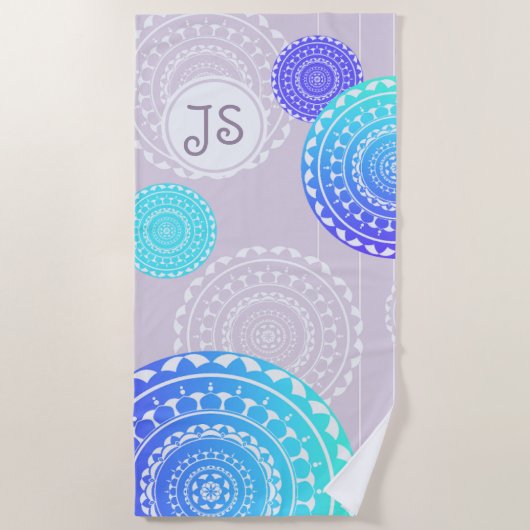 Levendig Aqua Blue Random Mandala Monogram Strandlaken (Voorkant)
