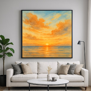 Levendig aquarel stijl zonsondergang zeegezicht poster