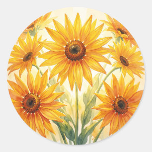 Levendig Aquarel Zonnebloemen Geel Oranje Bloemstu Ronde Sticker