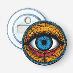 Levendig artistiek ontwerp van het boze oog button flesopener