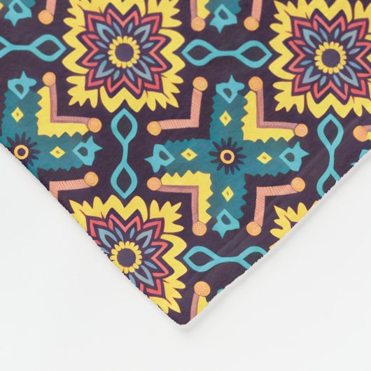 Levendig Azteeks geometrisch bloemenpatroon Fleece Deken (Hoek)