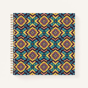 Levendig Azteeks geometrisch bloemenpatroon Notitieboek