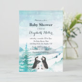 Levendig Baby shower van pinguïn-sneeuwlandschap Kaart (Staand voorkant)