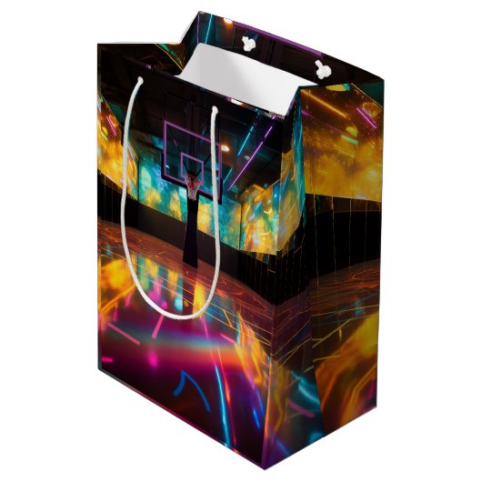 Levendig basketbal medium cadeauzakje (Achterkant Gekanteld)