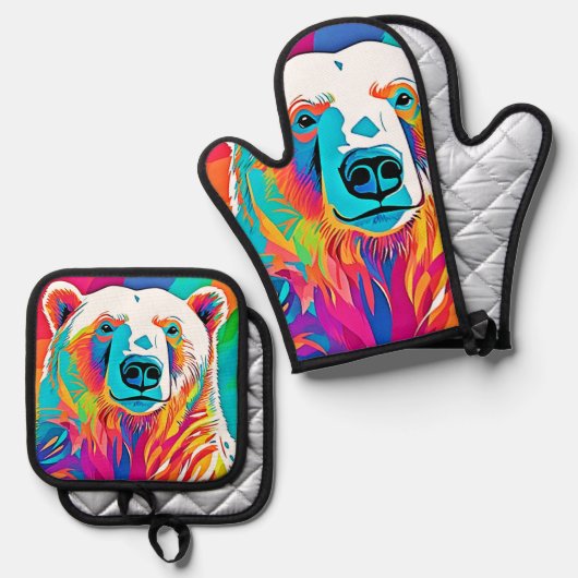 Levendig Beer Head artwork Ovenwant & Pannenlap Set (Voorkant / Achterkant)