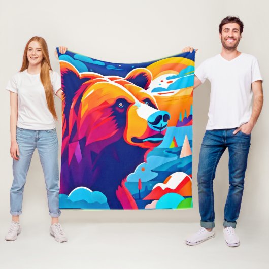 Levendig Beer, maanverlichte scène Fleece Deken (In situ)