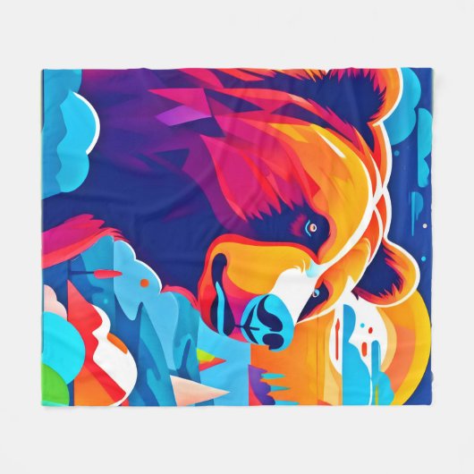 Levendig Beer, maanverlichte scène Fleece Deken (Voorkant (Horizontaal))