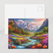 Levendig berg-rivierlandschap illustratie  briefkaart (Voorkant / Achterkant)