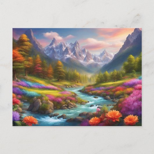 Levendig berg-rivierlandschap illustratie  briefkaart (Voorkant)