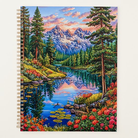 Levendig berglandschap weerspiegelt natuur planner (Voorkant)