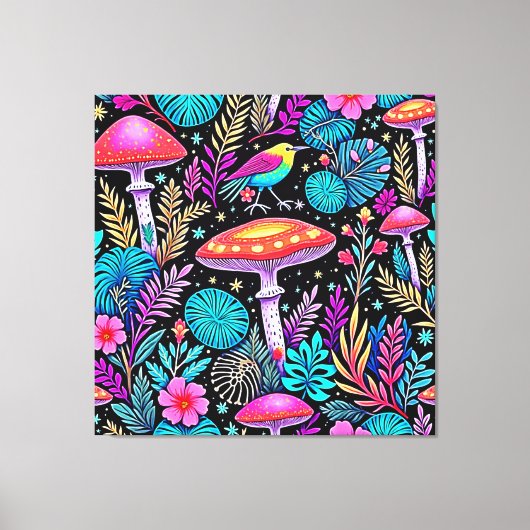 Levendig Betoverd Bos Paddestoel Kunstwerk Canvas Afdruk (Voorkant)