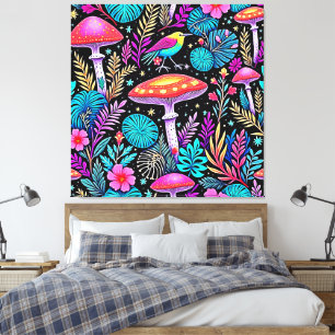 Levendig Betoverd Bos Paddestoel Kunstwerk Canvas Afdruk