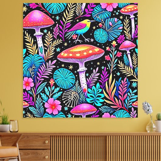 Levendig Betoverd Bos Paddestoel Kunstwerk Canvas Afdruk (Insitu (Woonkamer))