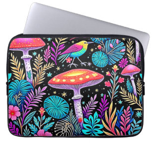 Levendig Betoverd Bos Paddestoel Kunstwerk Laptop Sleeve