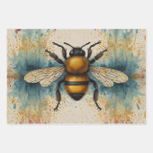 Levendig bijenaquarelpatroon inpakpapier vel (Voorkant)