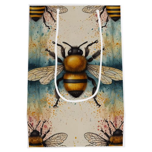Levendig bijenaquarelpatroon medium cadeauzakje (Achterkant)