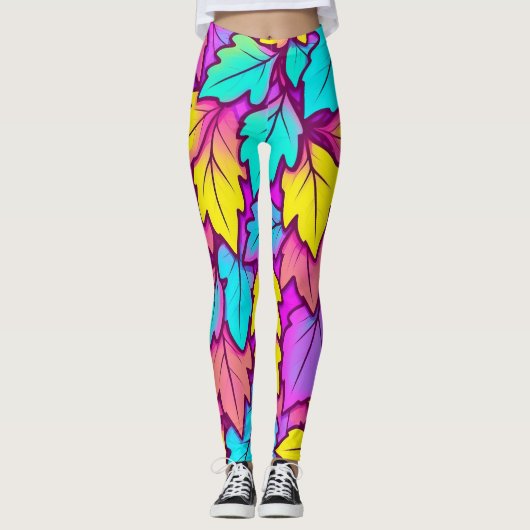 Levendig blad kleurrijk, Natuur Leggings (Voorkant)