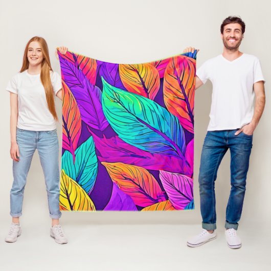 Levendig bladpatroon fleece deken (In situ)