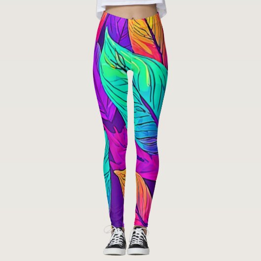Levendig bladpatroon leggings (Voorkant)