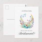 Levendig Blauw Bloemen Bruidsmeisje Voorstel Briefkaart (Voorkant / Achterkant)