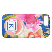 Levendig Blauw Bloemen en Confetti Monogram Case-Mate iPhone Case (Achterkant (Horizontaal))