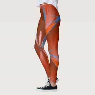 Levendig blauw bruin Sinaasappel Leggings