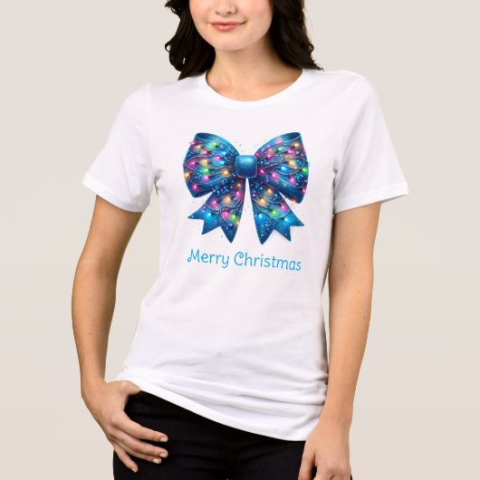 Levendig Blauw Coquette Kerstverlichting Bow Tri-Blend Shirt (Voorkant)