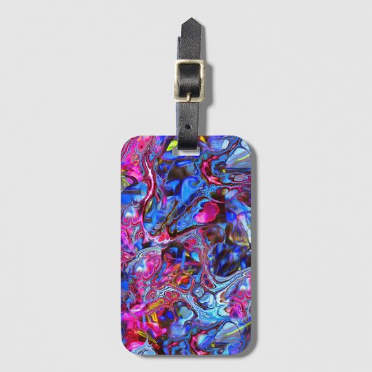 Levendig blauw en Hot Pink Marble Swirl Bagagelabe Bagagelabel (Voorkant (verticaal))