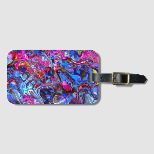 Levendig blauw en Hot Pink Marble Swirl Bagagelabe Bagagelabel (Voorkant (horizontaal))