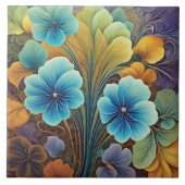 Levendig blauw en Oranje bloemontwerp Tegeltje (Voorkant)