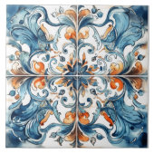 Levendig blauw en Oranje Tegel patroon Tegeltje (Voorkant)