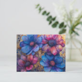 Levendig blauw en Paarse bloemig Briefkaart (Staand voorkant)