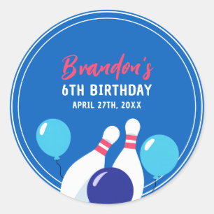Levendig blauw en rood bowlen 6e verjaardag ronde sticker
