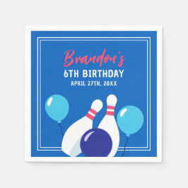 Levendig blauw en rood bowlen 6e verjaardag servet