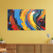 Levendig Blauw Geel Abstract Olie Schilderij Werve Canvas Afdruk (Insitu (Woonkamer))