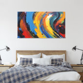 Levendig Blauw Geel Abstract Olie Schilderij Werve Canvas Afdruk (Insitu (Slaapkamer))