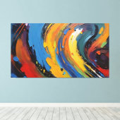 Levendig Blauw Geel Abstract Olie Schilderij Werve Canvas Afdruk (Insitu (Houten vloer))