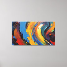 Levendig Blauw Geel Abstract Olie Schilderij Werve